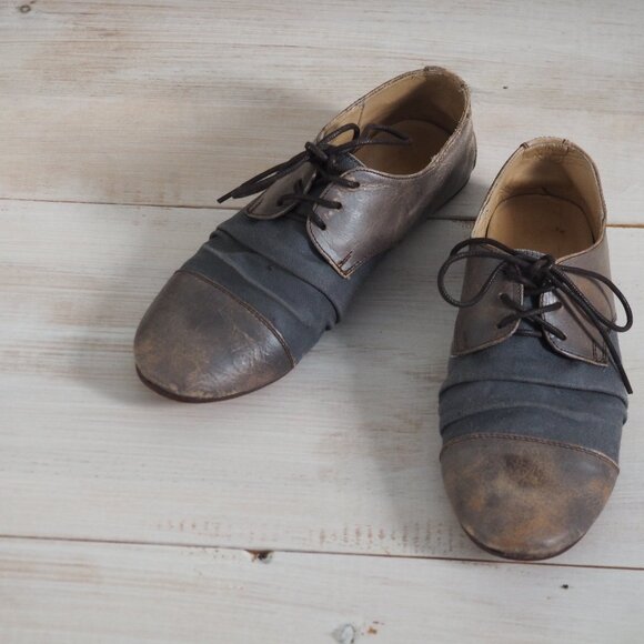 BED STU Rumba Silver Lux oxford distressed scrunched boho gray leather flats 8.5 - Picture 3 of 12